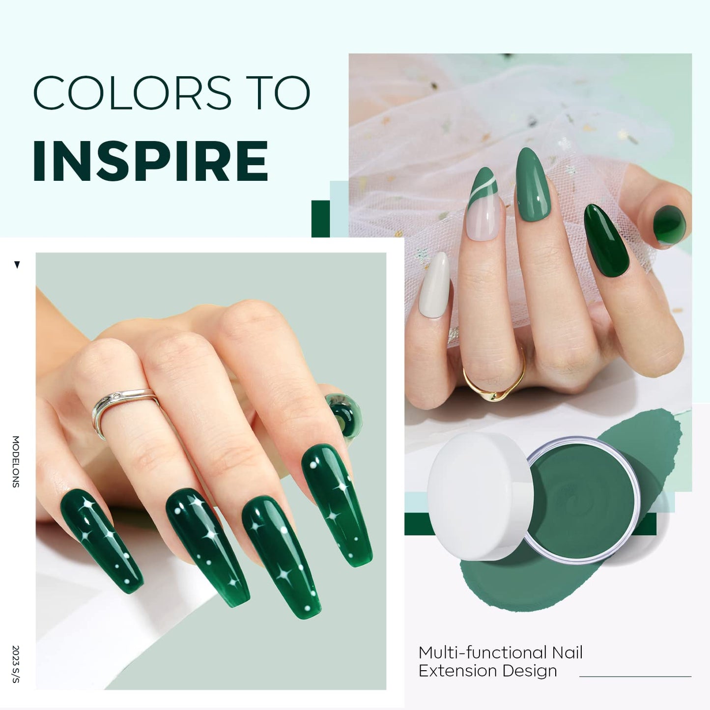 Modelones Acrylic Powder 6 Colors Acrylic Nail Powder Kit Sage Green Mist Blue Light Grey Dark Olive Shades Matcha Avocad 3D Acrylic Nail Art Nail Extension No Nail Lamp Needed (C5-Misty forest)