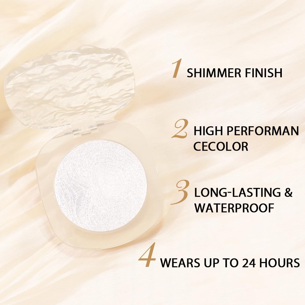 Pearl White Cream Glitter Shimmer Metallic Eyeshadow Palette Makeup, Natural Single Mini Instant Holographic Eyeshadow For Women, Sombras Crema Para Ojos, Talc, Paraben & Cruelty Free