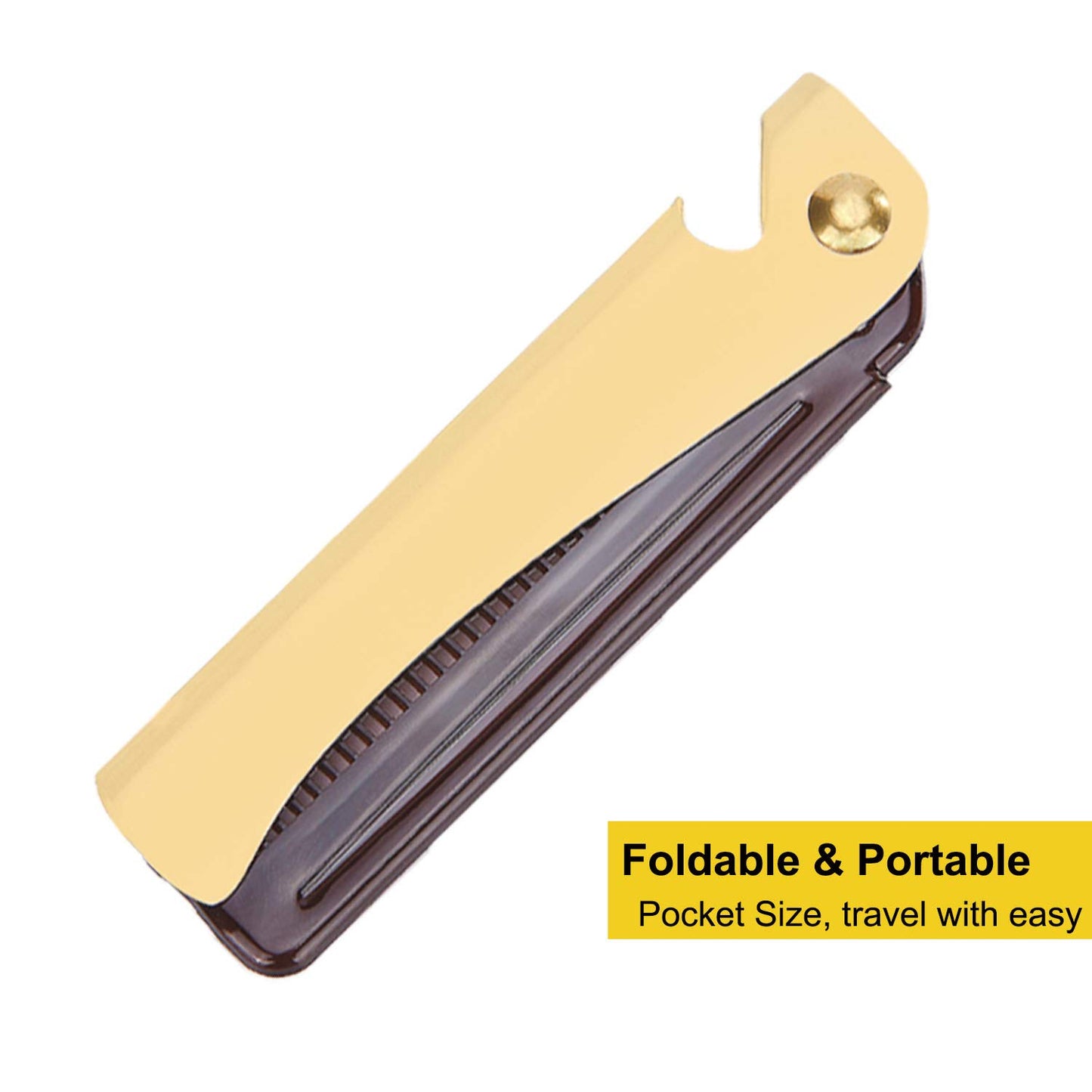 Stainless Steel Folding Comb, Pocket Comb for Men and Women, Golden