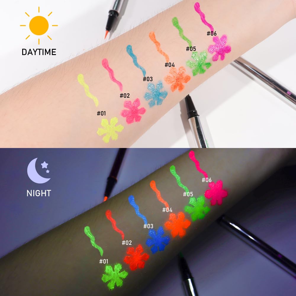 evpct Orange Shimmer Eyeliner UV Neon Gel Eyeliner Pencil Makeup, Rainbow Halloween Colored Colorful Gel Eye Liner Pen Glow in Dark Makeup, Long Lasting Waterproof Eyeliners for Face Body Painting