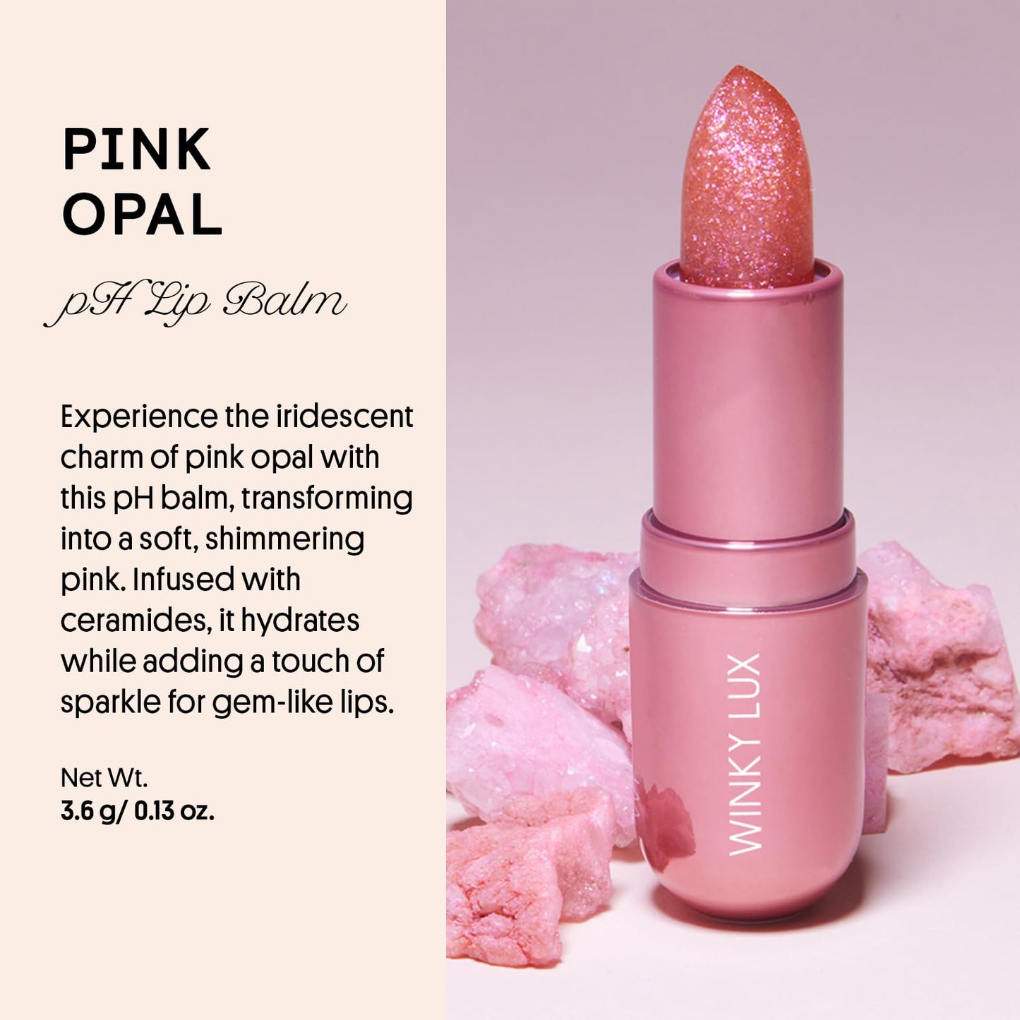 Winky Lux Pink Opal Glimmer Balm – Nourishing pH Lip Balm with Color Changing Pink Tint with Shimmer, Hydrating Ceramides Soften Lips, Raspberry Vanilla Scent