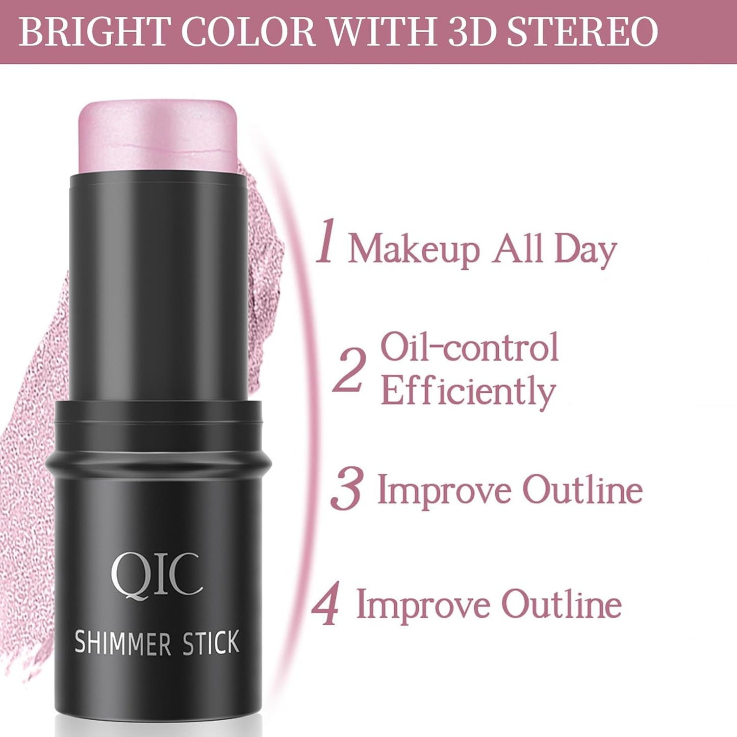 Purple Highlighter Stick, Highlighter Makeup for Face & Body, Body Shimmer Stick, Multi-Use Cream 3D Contour Stick for All Skin Types, Glow, Waterproof, Long Lasting, Ideal for Daily, Party