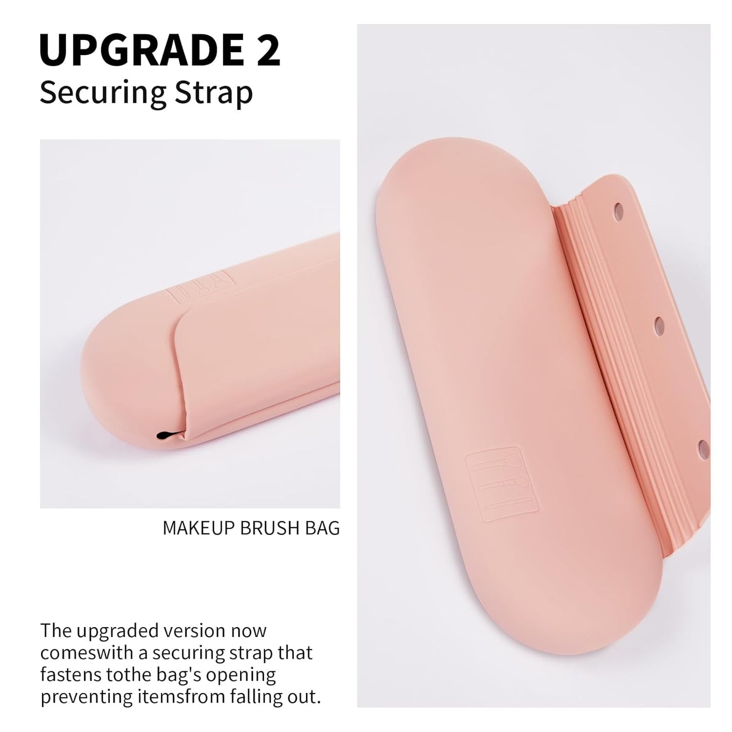 Silicone Makeup Brush Holder Travel Cosmetic Bag：Soft Portable Cosmetic Face Brushes Holder with Upgrade Anti-Fall Out Magnetic Closure, Large Travel Makeup Brush Case - Pink Sand