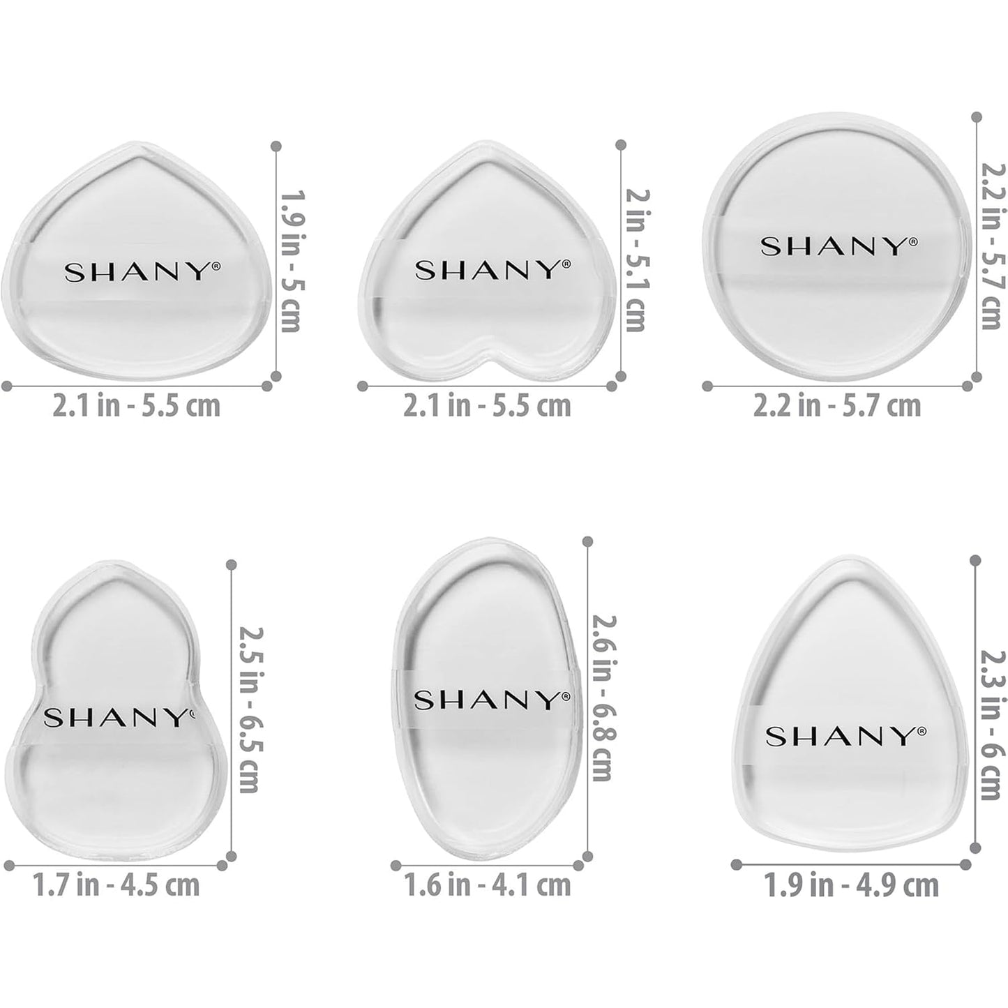 SHANY Stay Jelly Silicone Sponge Set - Clear & Non-Absorbent Makeup Blending Sponges for Flawless Application with Foundation - Assorted Sizes and Shapes - Pack of 6