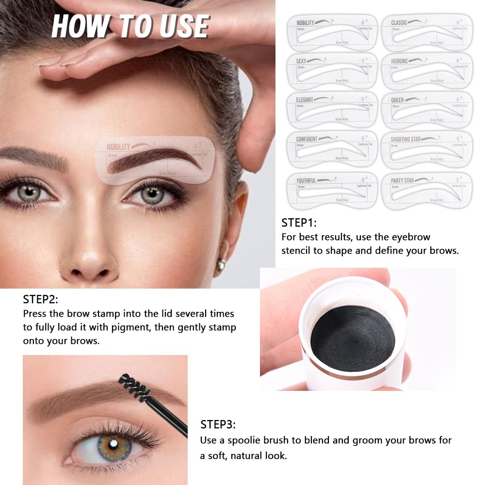 Eyebrow Stamp Stencil Set,Soft Brown Eyebrow Stencils Shaping Kit, Long-Lasting Eyebrow Shaper for Women Girl, Cruelty-Free plantillas para la cejas