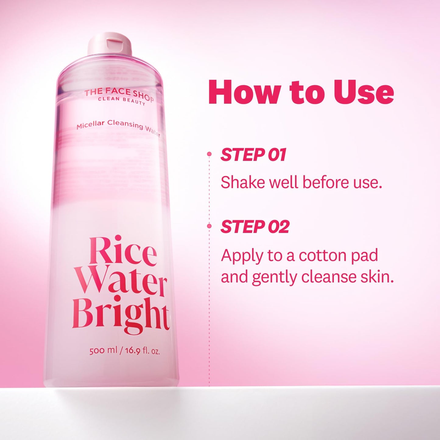 The Face Shop Rice Water Bright Micellar Water, Hydrating Face Cleanser and Makeup Remover, with