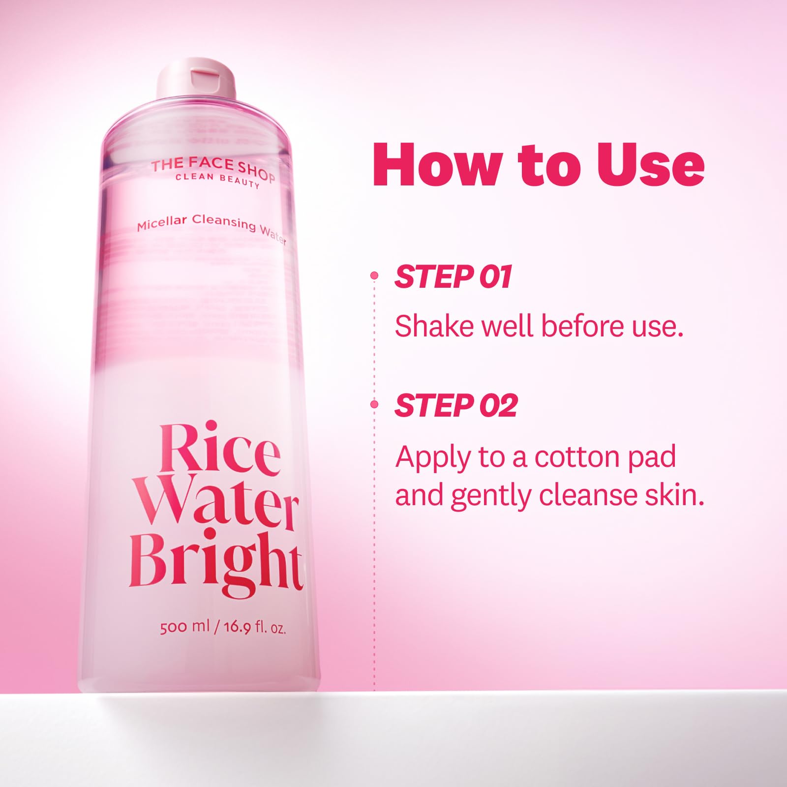 The Face Shop Rice Water Bright Micellar Water, Hydrating Face Cleanser and Makeup Remover, with