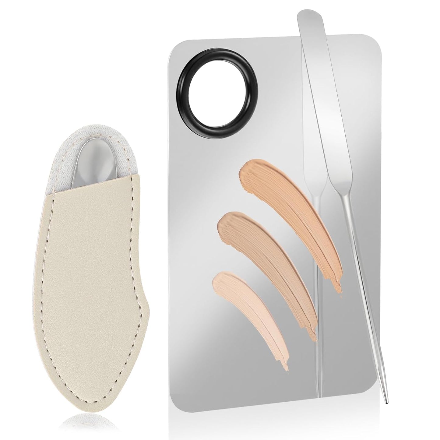 3PCS Makeup Mixing Palette Tool with Make up Spatula, Professional Stainless Steel Makeup Palette Tray Foundation Spatula for Women Girl Facial Cosmetic Nail Art Pigment Blending Tool