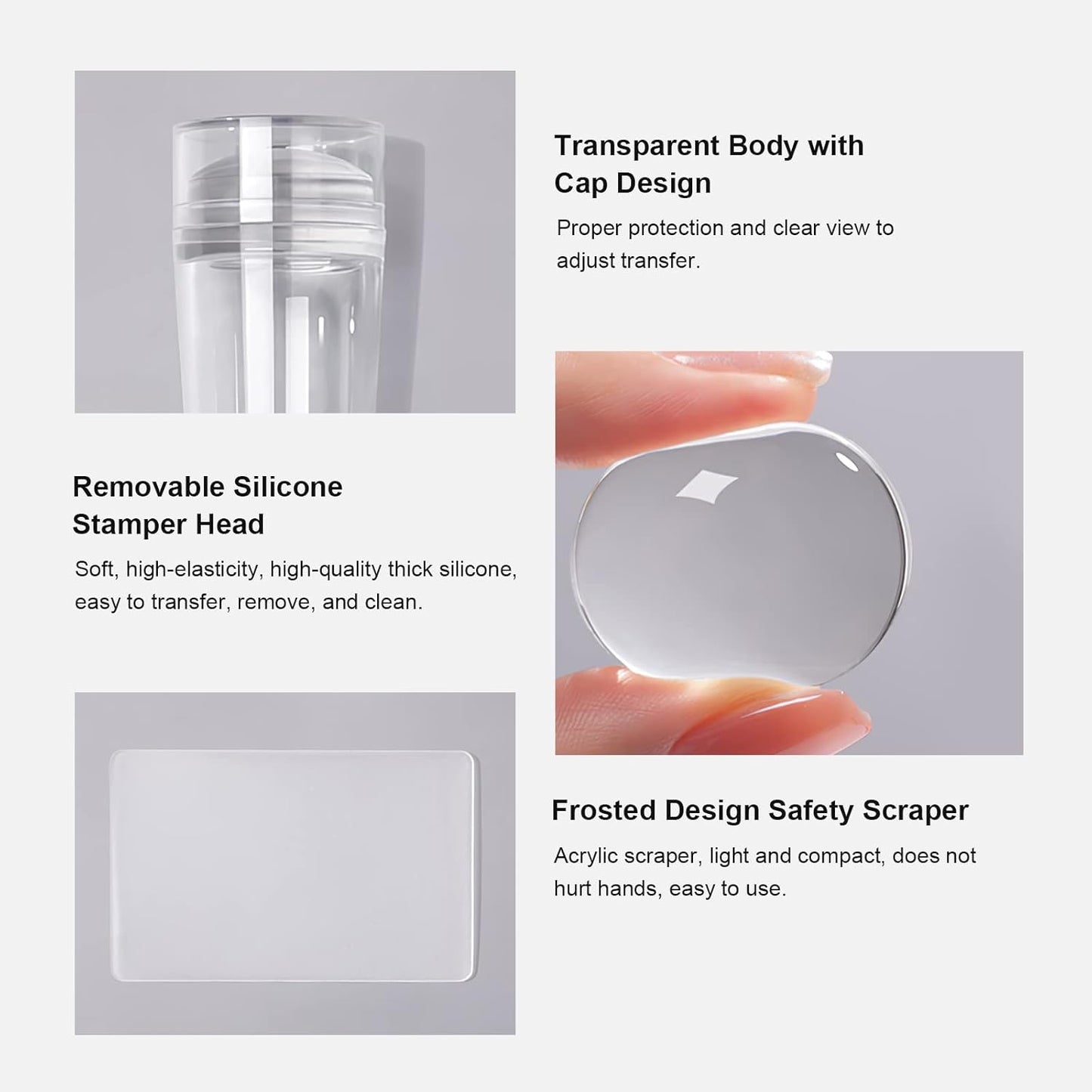 Nail Art Stamper Clear Silicone Nails Stamping Jelly with Scraper Transparent Visible Body DIY Manicure Nail Art Tool For DIY Nail Decor French Nail Manicure