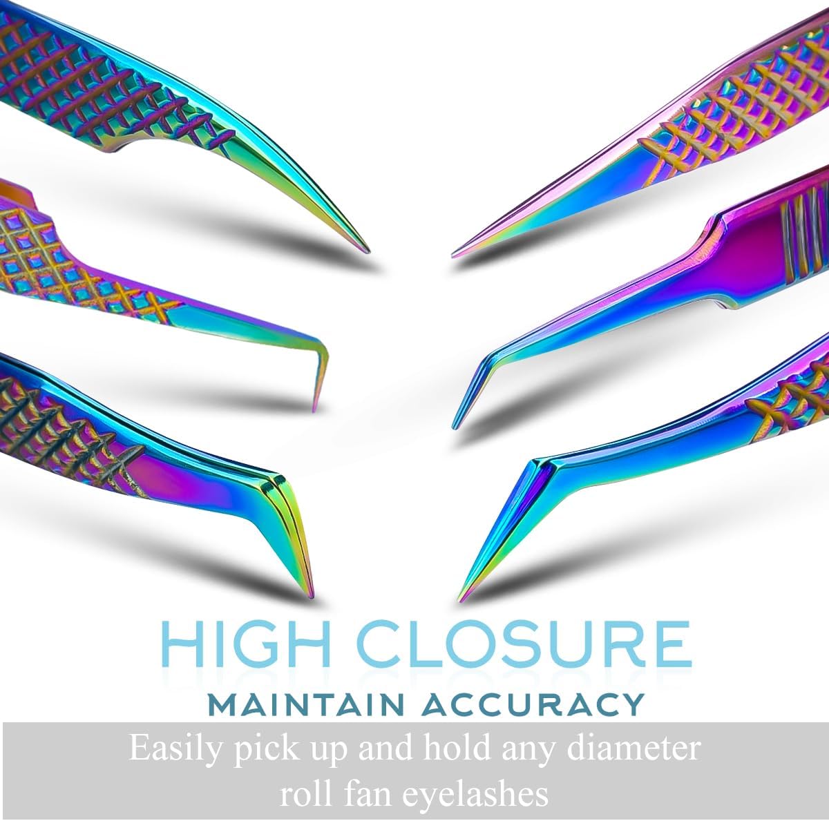 SIVOTE Eyelash Extension Tweezers Fiber Tips Japanese Steel, Set of 6 – Curved, Dolphin, 90° 45° Volume Boot & Slight Curved Tweezer – Professional Lash Tweezers for Lash Extensions Rainbow