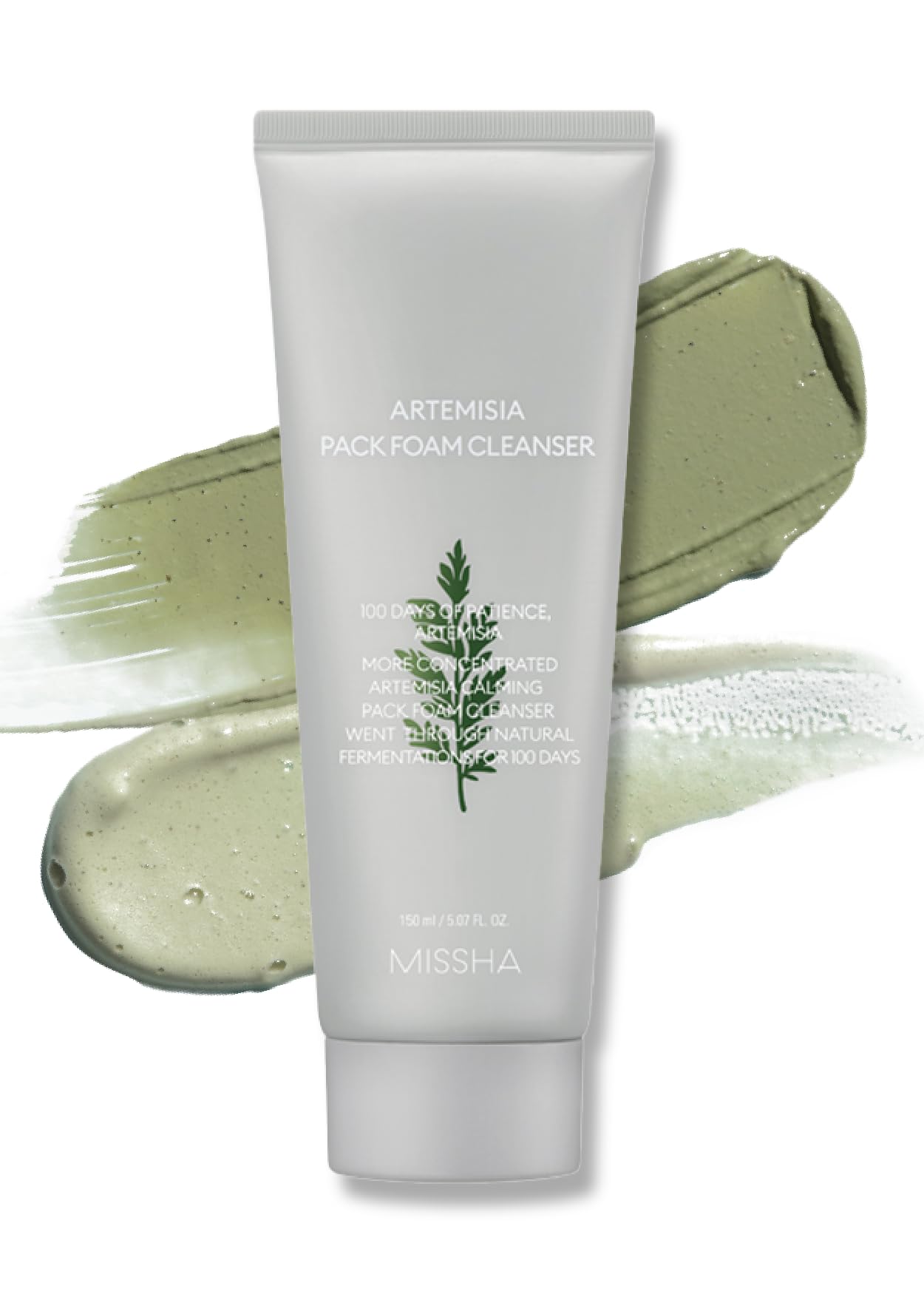 MISSHA Artemisia Pack Foam Cleanser 5.07 Fl oz/ 150ml, 2-in-1 Korean Facial Cleanser & Clay Mask