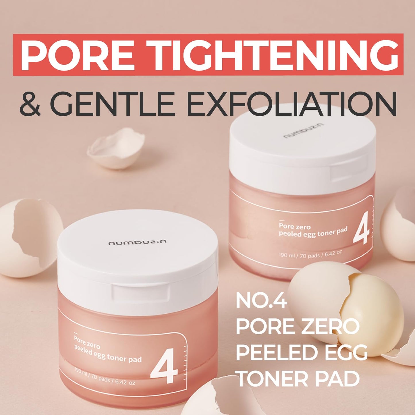 numbuzin No.4 Toner Pads | Pore Zero Peeled Egg Toner Pad | Gentle Exfoliator, PHA, LHA, Makeup
