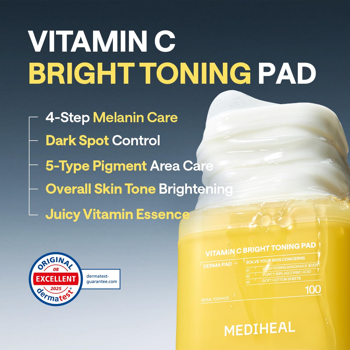 MEDIHEAL Vitamin C Bright Toning Toner Pads, Uneven Skin Toning (100 Count)