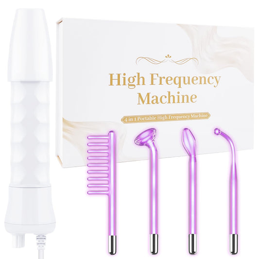High Frequency Facial Wand - Uaike 4 in 1 Violet Portable Handheld High Frequency Facial Machine - at Home Face Skin Wand Device with 4 Pcs Purple Glass Tubes