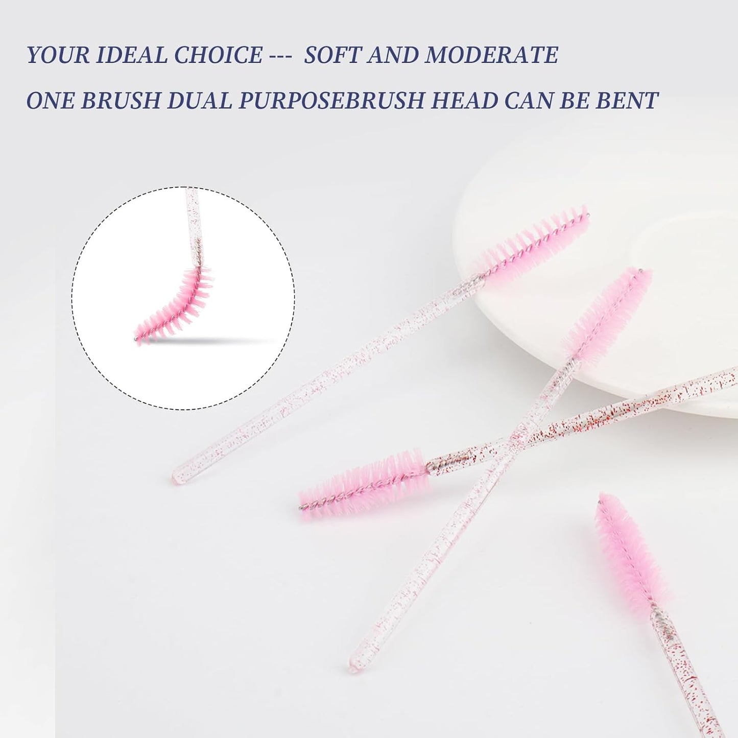 300PCS Disposable Mascara Wands Spoolie Brush Crystal Eyebrow Brushes Eyelash Extension Applicator Makeup Kits(Light Pink)