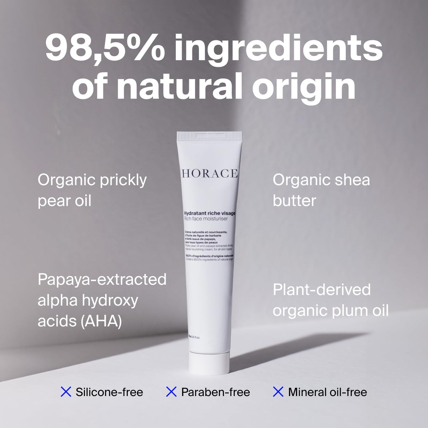 HORACE Rich Face Moisturizer for Men - Hydrating Cream with Organic Prickly Pear Oil and Shea Butter - Moisturising Skincare for All Skin Types - Unscented, 2.5 fl.oz