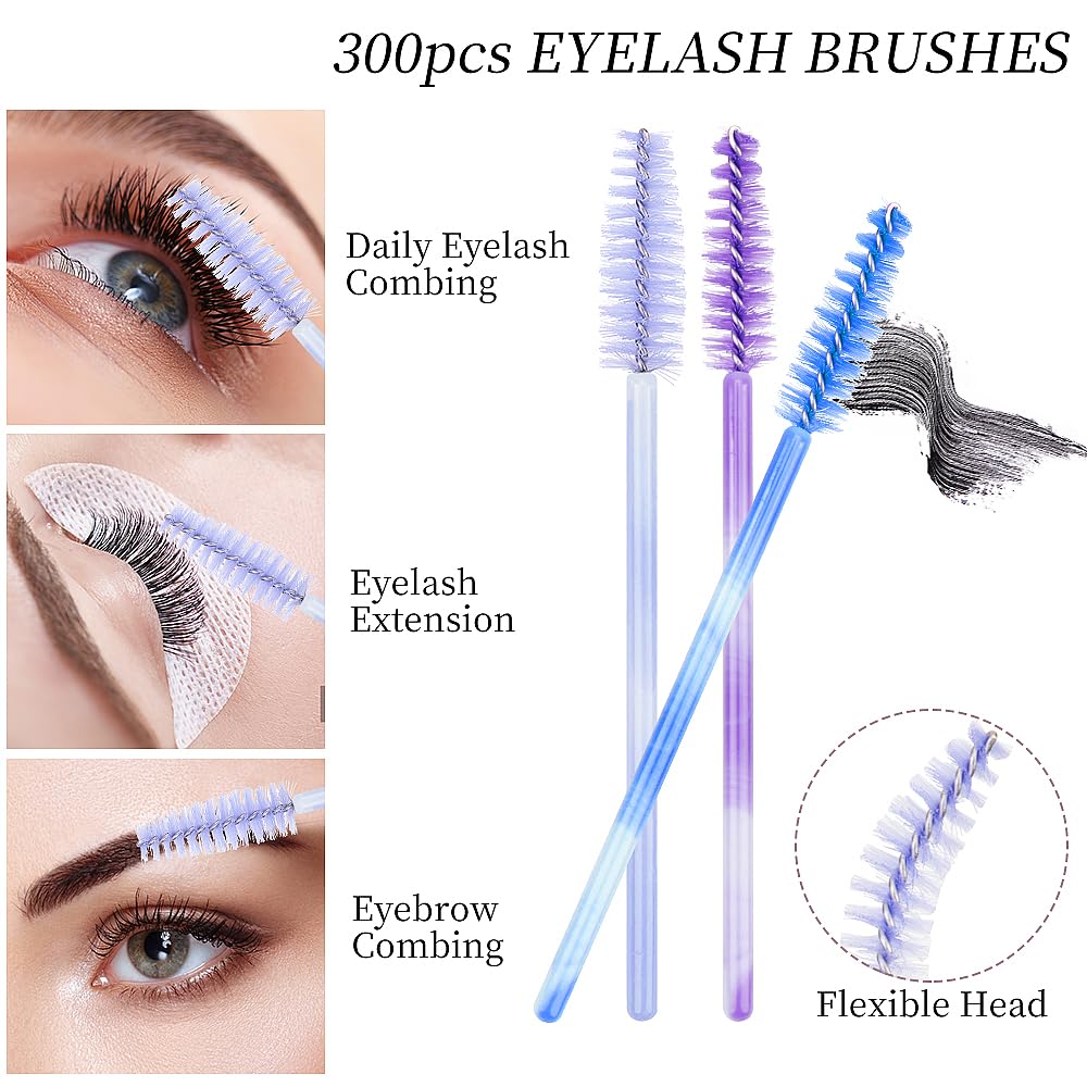 300 Disposable Mascara Wands Eyelash Brush Spoolies for Eye Lash Extension Eyelash Extension Supplies Makeup Tools Accessories (Color Mix)