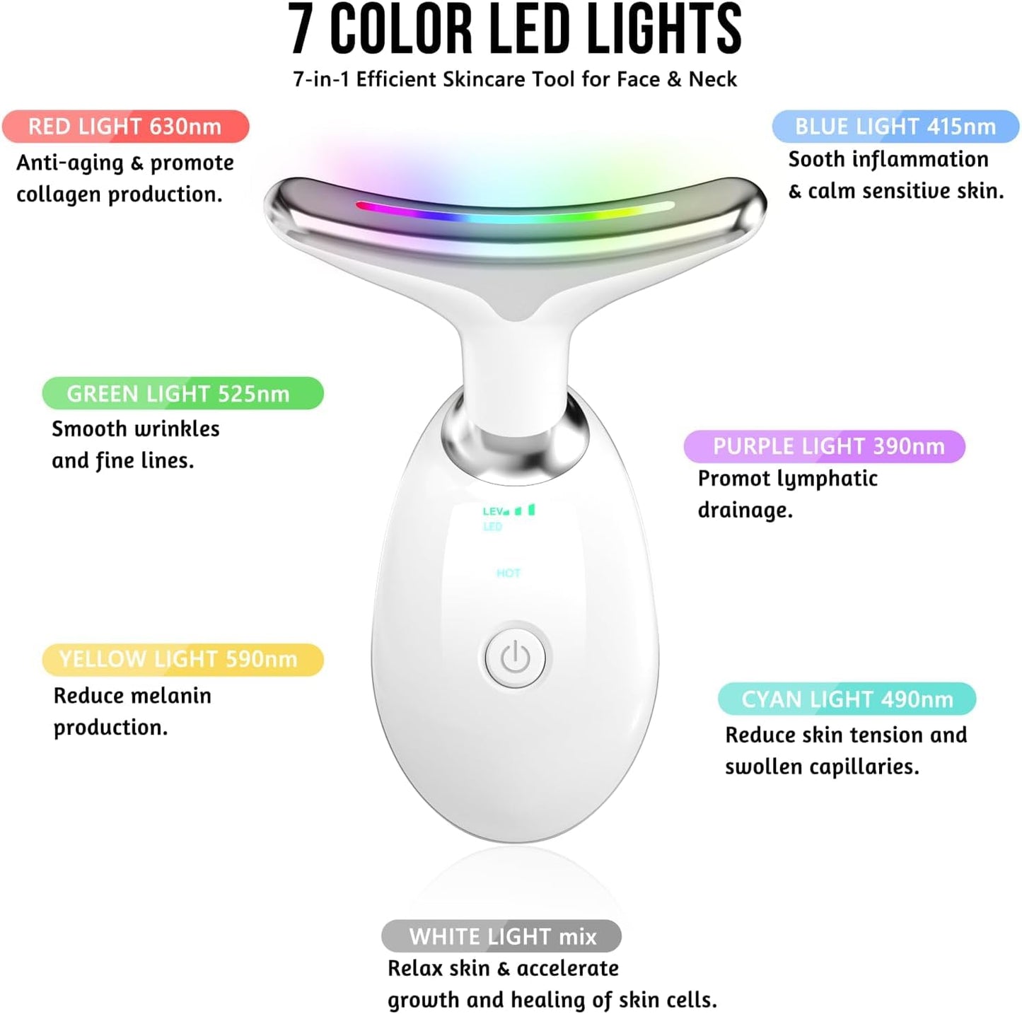 7 in 1 Face Massager Tool, Red Light Therapy for Face and Neck, Red Light Therapy Wand, Face Lift Device for Skin Care, White