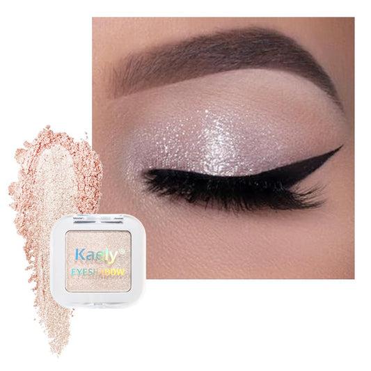 Kaely Pressed Single Eyeshadow Makeup, Sheer White Sparkle Highly Pigmented Monochrome Eye Shadow Palette, Waterproof Neutral Powder Mini Eyeshadow, sombras para ojos, Lightweight Blendable, 02