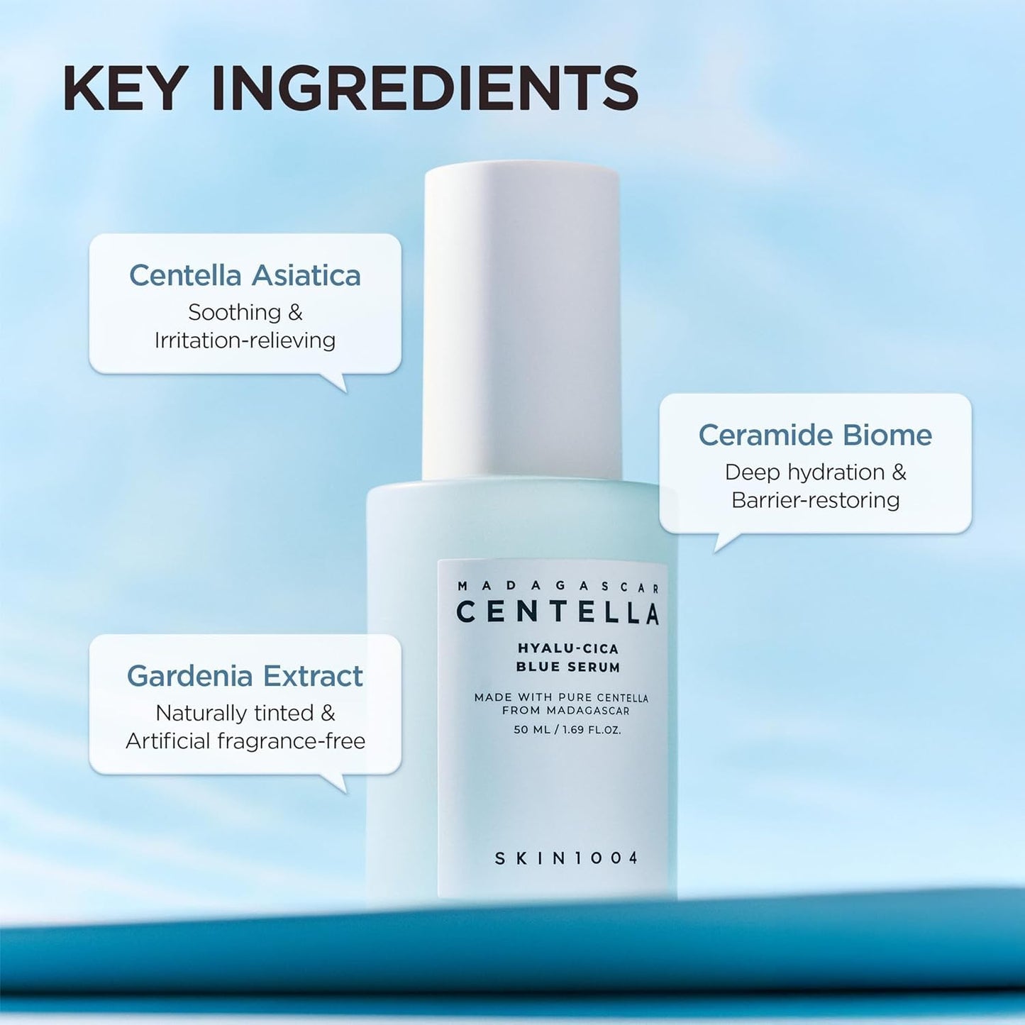 SKIN1004 Hyalu-Cica Blue Serum 1.69fl.oz, 50ml, Hydrating Face Serum with 5 Hyaluronic Acids &