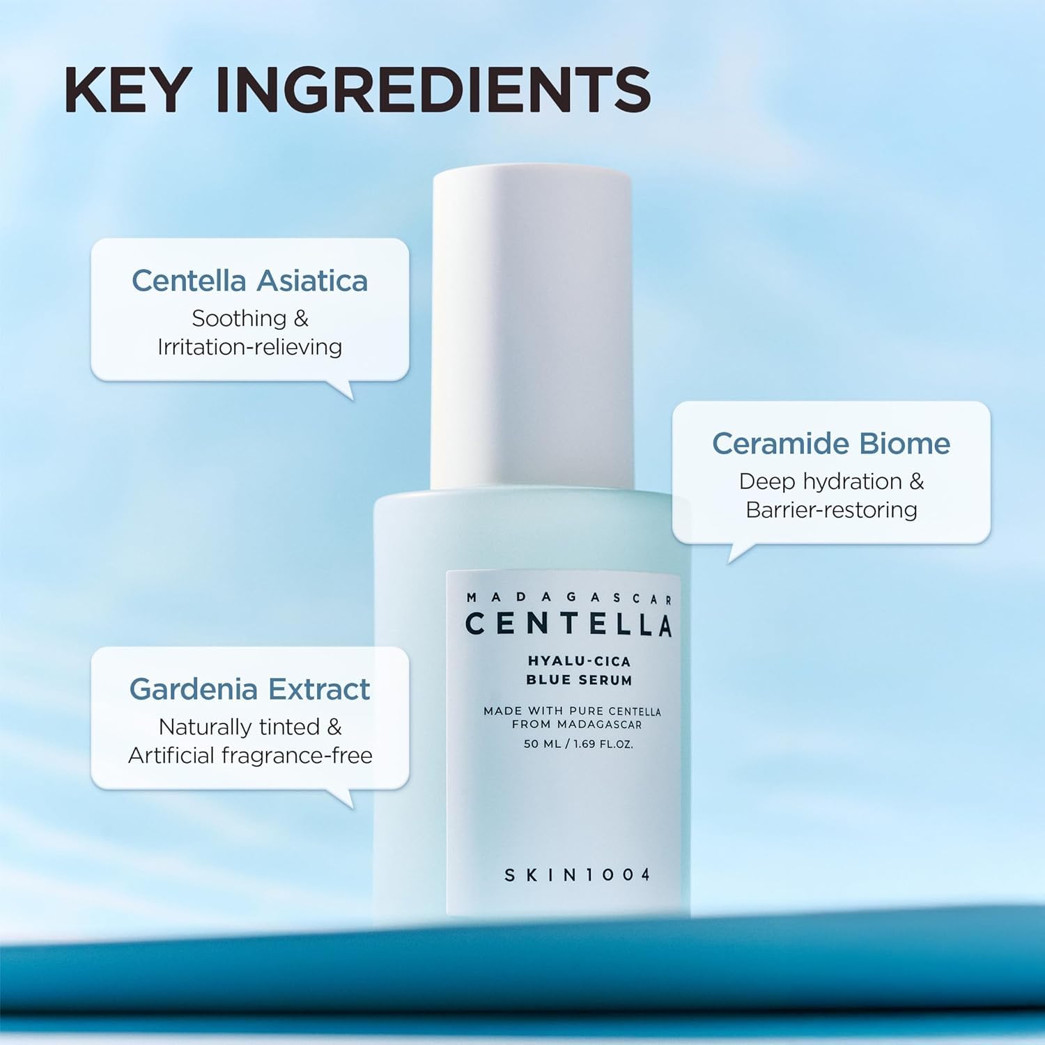 SKIN1004 Hyalu-Cica Blue Serum 1.69fl.oz, 50ml, Hydrating Face Serum with 5 Hyaluronic Acids &