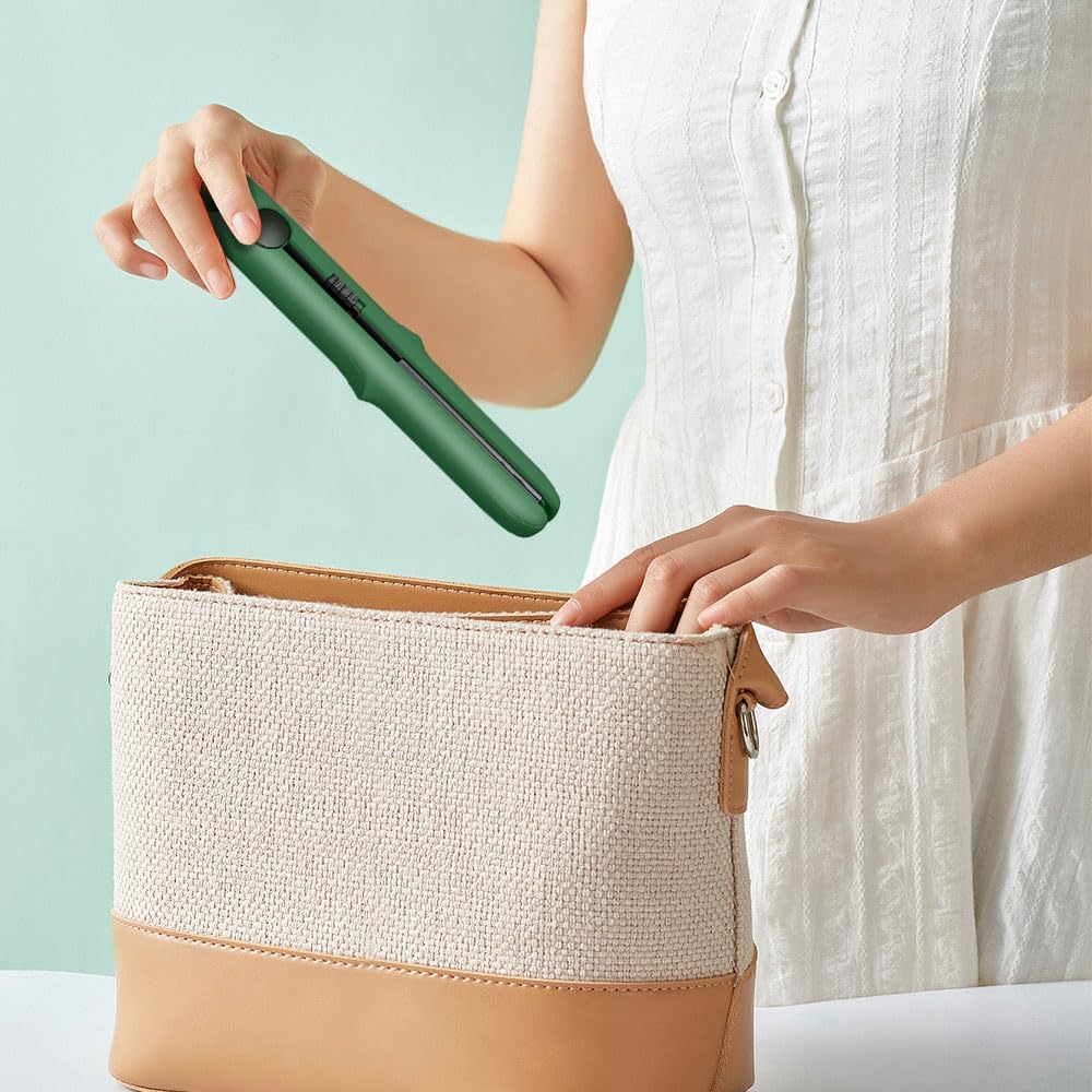 2025 New Mini Dual-Purpose Curling Iron, 2-in-1 Curling Wand Flat Iron Hair Straightener, Travel Curling Iron for All Hair Types (Light Green)