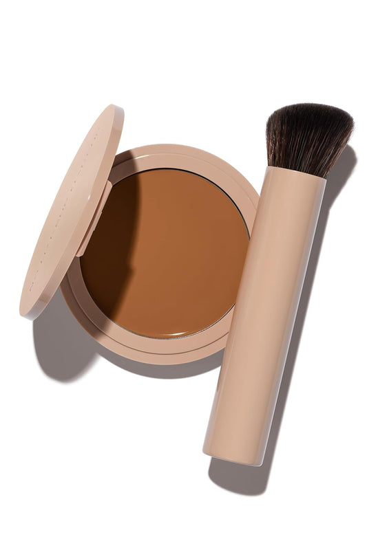 Long-Lasting Lightweight Foundation & Brush Duo | Cruelty-Free, Fragrance-Free, Buildable, Transfer-Proof Makeup (Mocha)