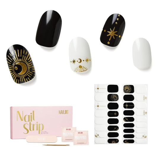 Semi Cured Gel Nail Strips - NAILOG 34 Pcs Gel Nail Stickers Buy 2 Get 1 UV Light | Long Lasting