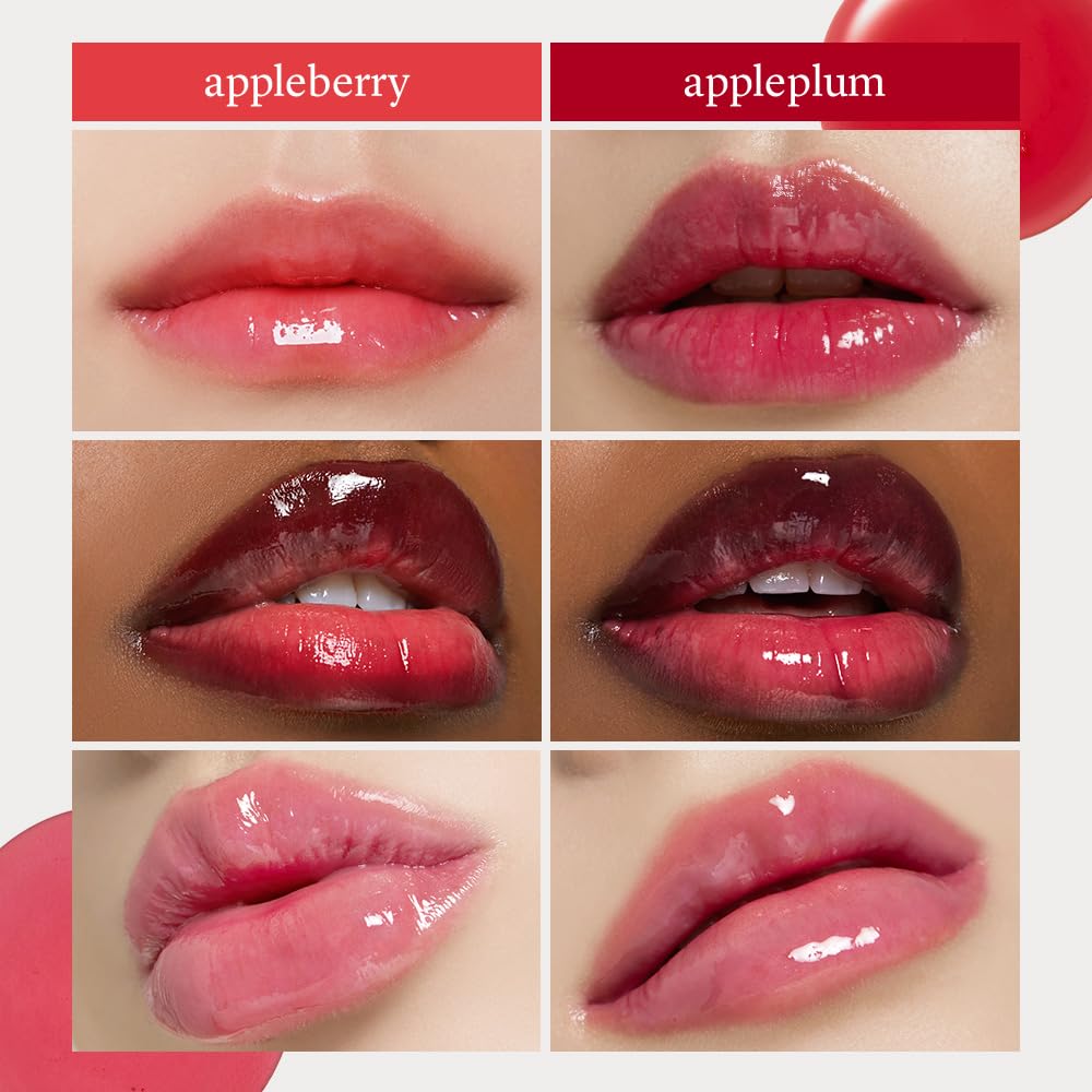 NOONI Korean Lip Oil Set - Appleberry & Appleplum | Long-Lasting, Moisturizing, Plumping, Revitalizing for Dry Lips, Waterproof, No Peel Off 0.12 FL Oz x 2ea