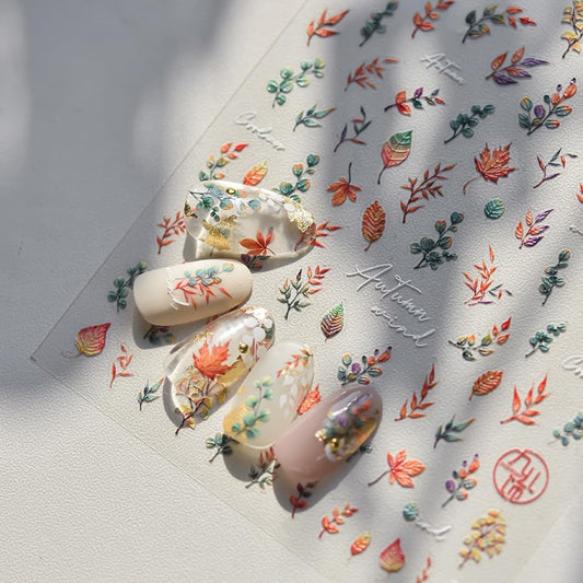 Flower Butterfly Art Stickers 5D Embossed Colorful Plants Garden Nail Stickers, Self-Adhesive