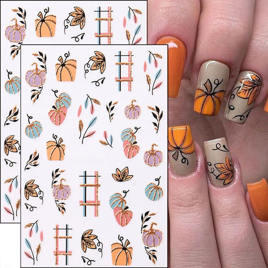 Fall Nails Stickers Autumn Leaves Nails Sticker 3D Embossed Maple Leaves Self Adhesive Sticker Nail