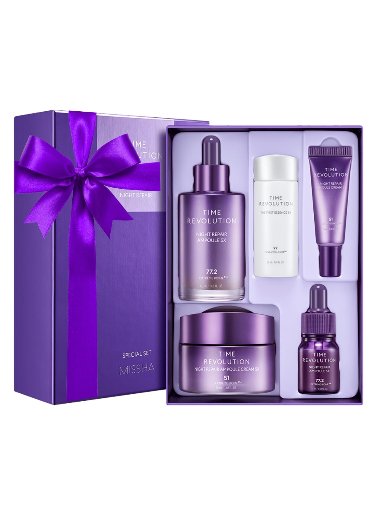 MISSHA Time Revolution Night Repair 5X Gift Set, Ampoule Cream Essence