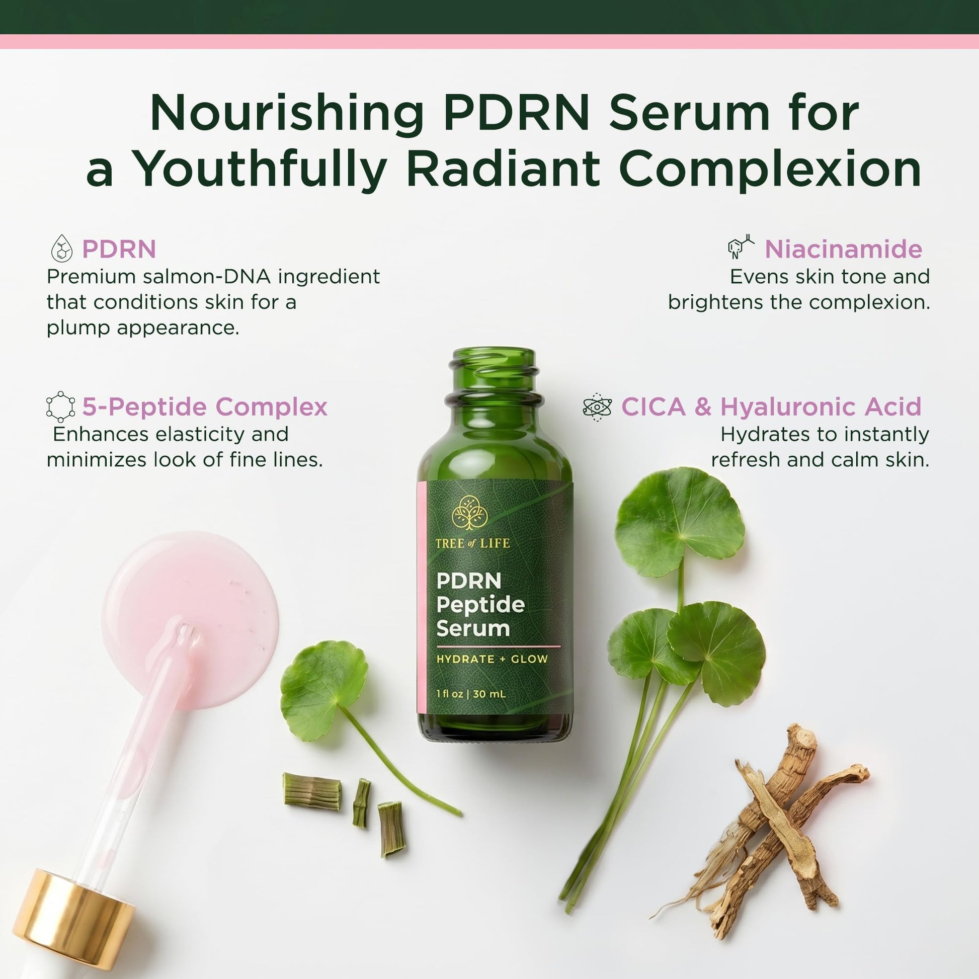 Tree of Life PDRN Serum for Face with Salmon DNA & CICA, 1 Fl Oz