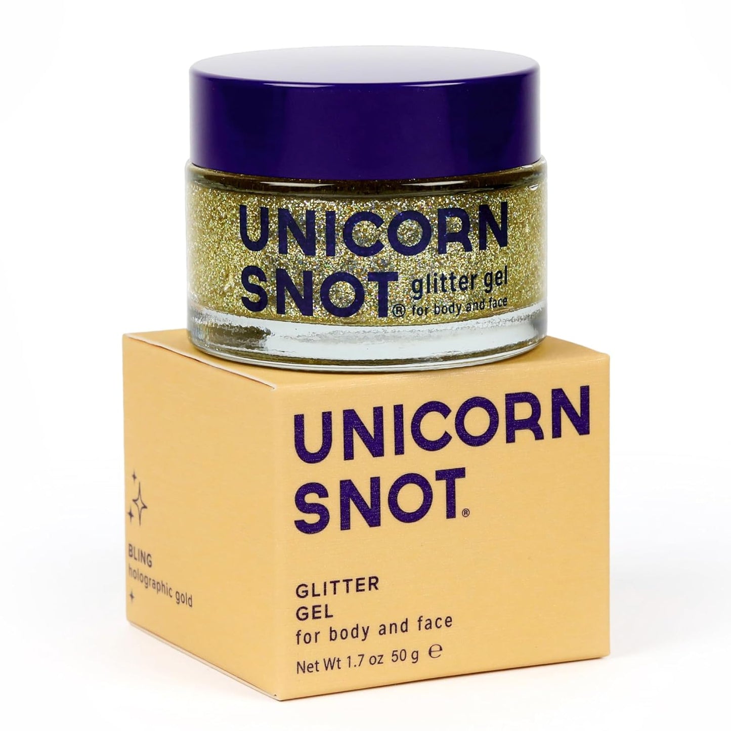 UNICORN SNOT Holographic Face Glitter & Body Glitter Gel: Glitter Makeup, Hair Glitter, Festival Rave and Anime Cosplay, Halloween Costume Makeup - Vegan & Cruelty Free, 1.7 oz Gold Glitter (Bling)