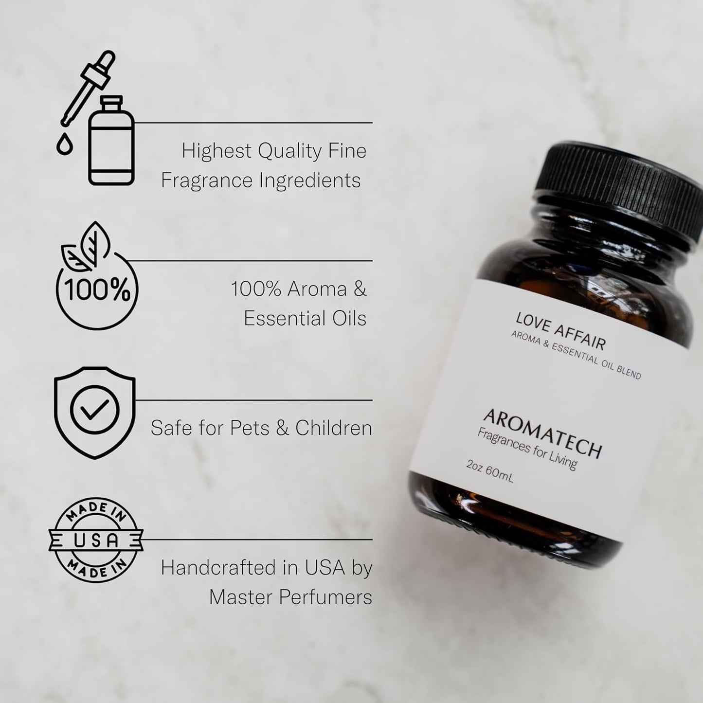 AromaTech Love Affair Aroma Essential Oil Blend: Luxury Hotel Inspired Aromatherapy with Jasmine, Saffron, Cedar & Amber for Ultrasonic Diffusers & Nebulizers - 2 fl oz, 60 mL