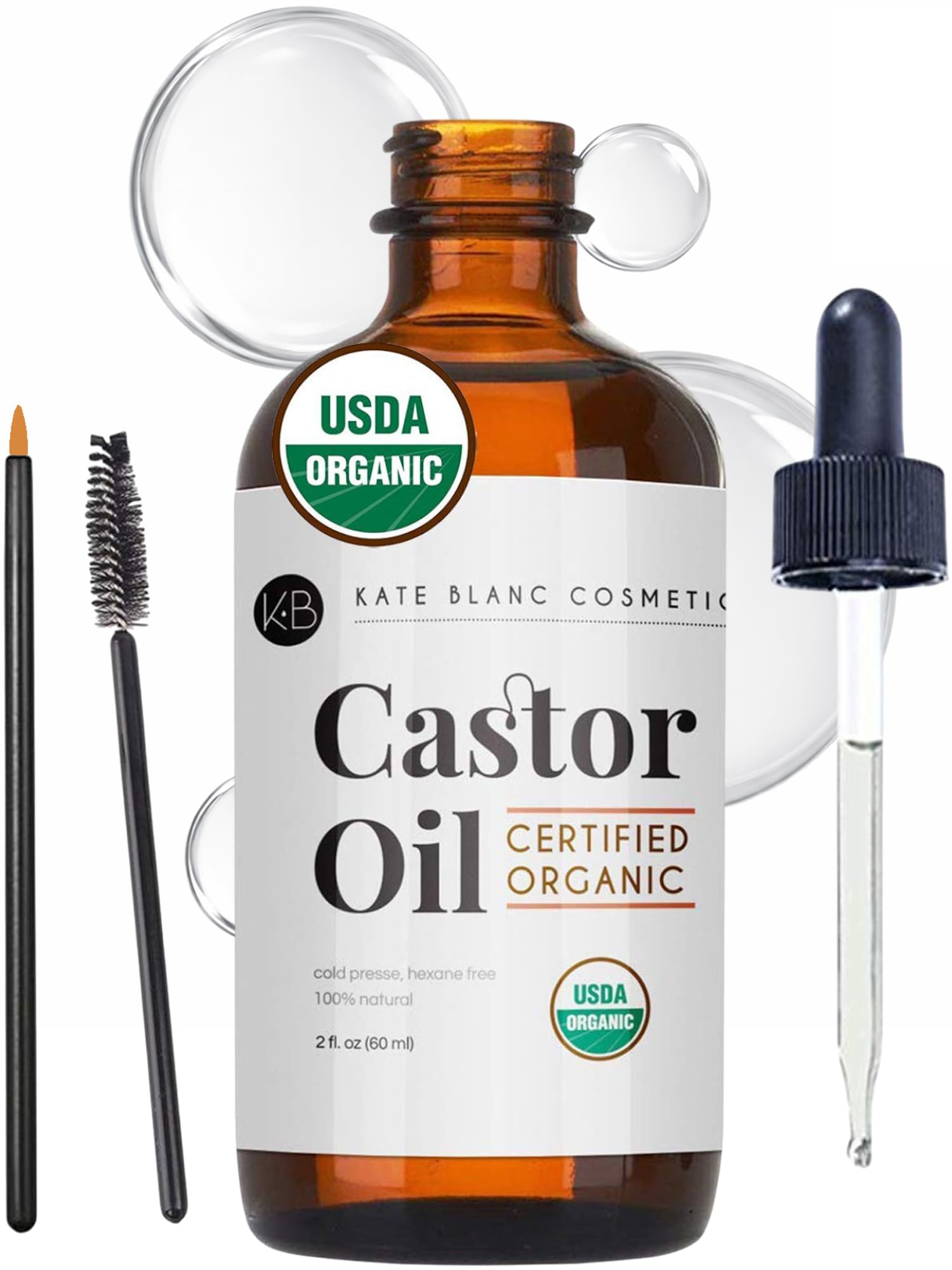 Kate Blanc Cosmetics Castor Oil Organic for Hair, Lashes, Face, Skin (2oz)