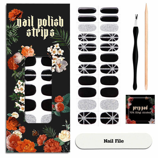 Nail Polish Strips - 22 Pcs Salon Quality Gel Nail Stickers - Long Lasting Wraps (Saint Black