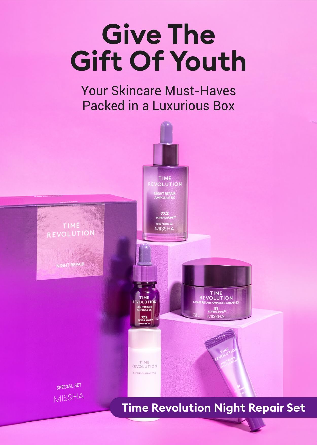 MISSHA Time Revolution Night Repair 5X Gift Set, Ampoule Cream Essence