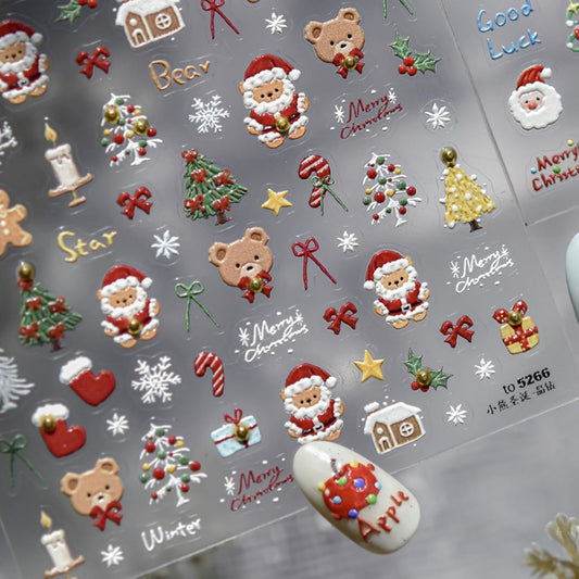 Christmas Nail Stickers Santa Claus Nail Stickers for Nails Art Bear Nail Art Decals with Xmas Tree