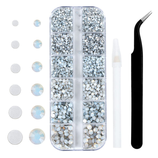 4240Pcs White Opal Flatback Rhinestones 6 Sizes Crystal Diamonds for Nail Art Crafts Clothes Shoes