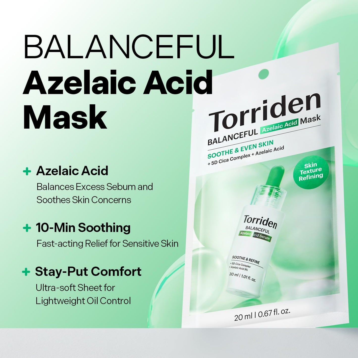 Torriden BALANCEFUL Azelaic Acid Mask (10 Sheets) | Soothing with 5D Cica & Glutathione for