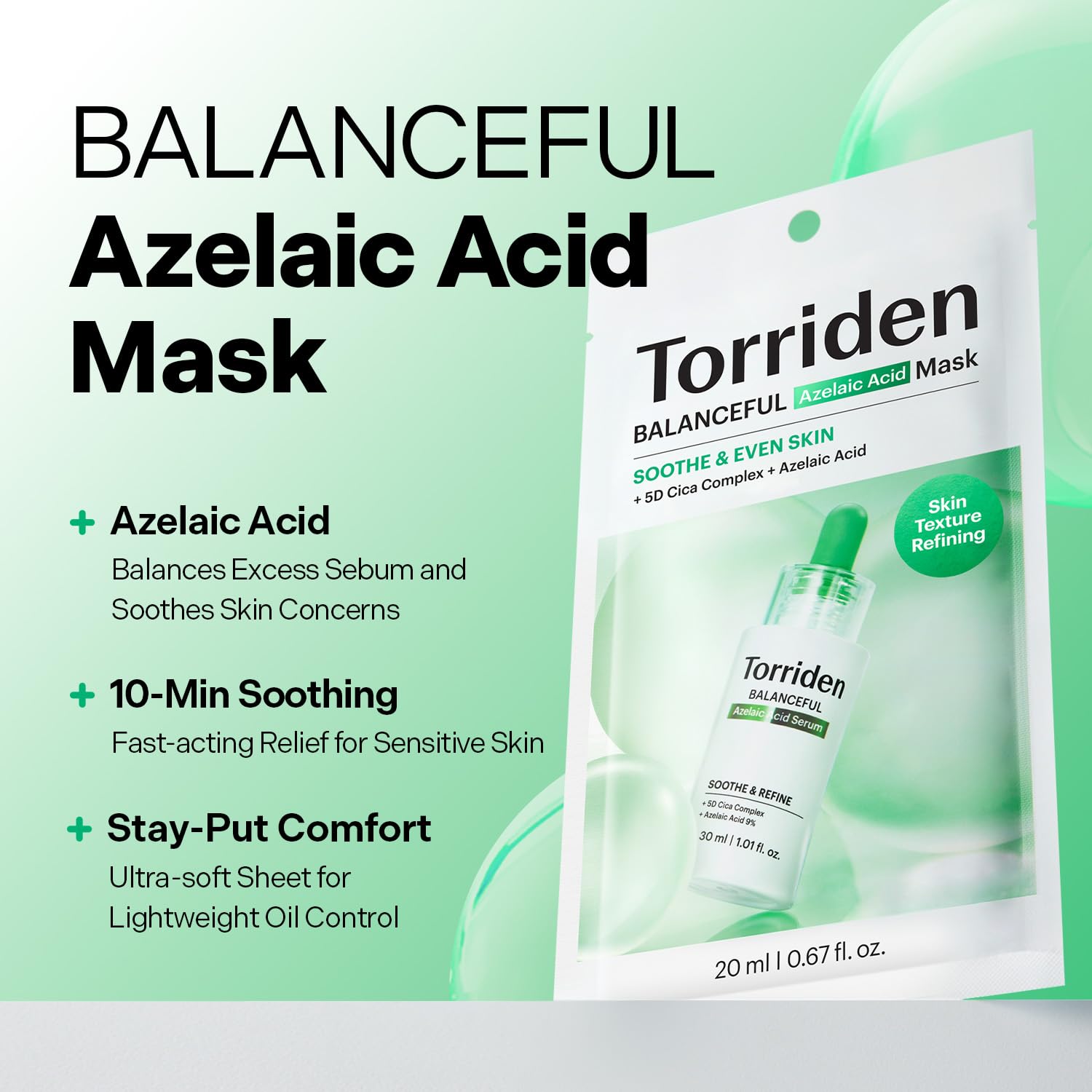 Torriden BALANCEFUL Azelaic Acid Mask (10 Sheets) | Soothing with 5D Cica & Glutathione for
