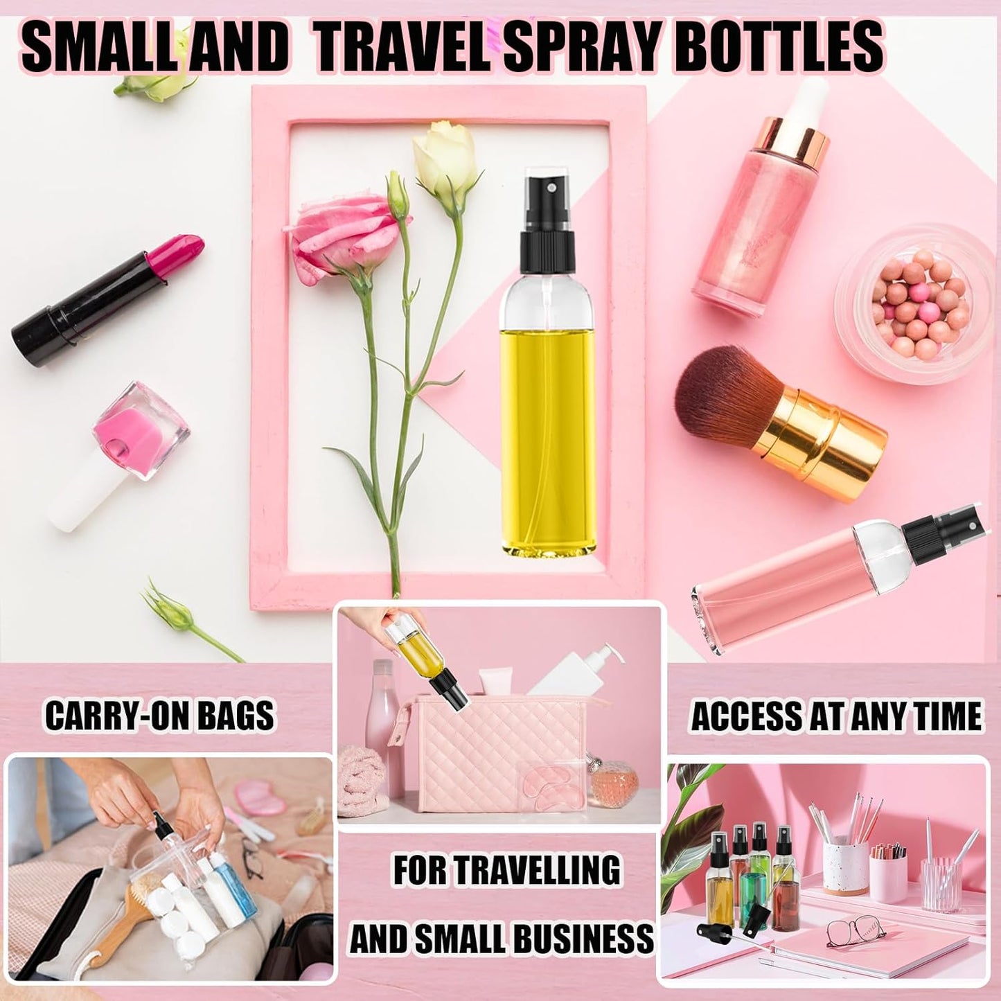 EVANCENT 100Pack Small Spray Bottles 1oz, 30ml Travel Spray Bottle with Black Fine Mist Sprayer, Mini Empty Refillable Containers Portable Cosmetic Bottles for Plants, Cleaning, Misting & Skin Care