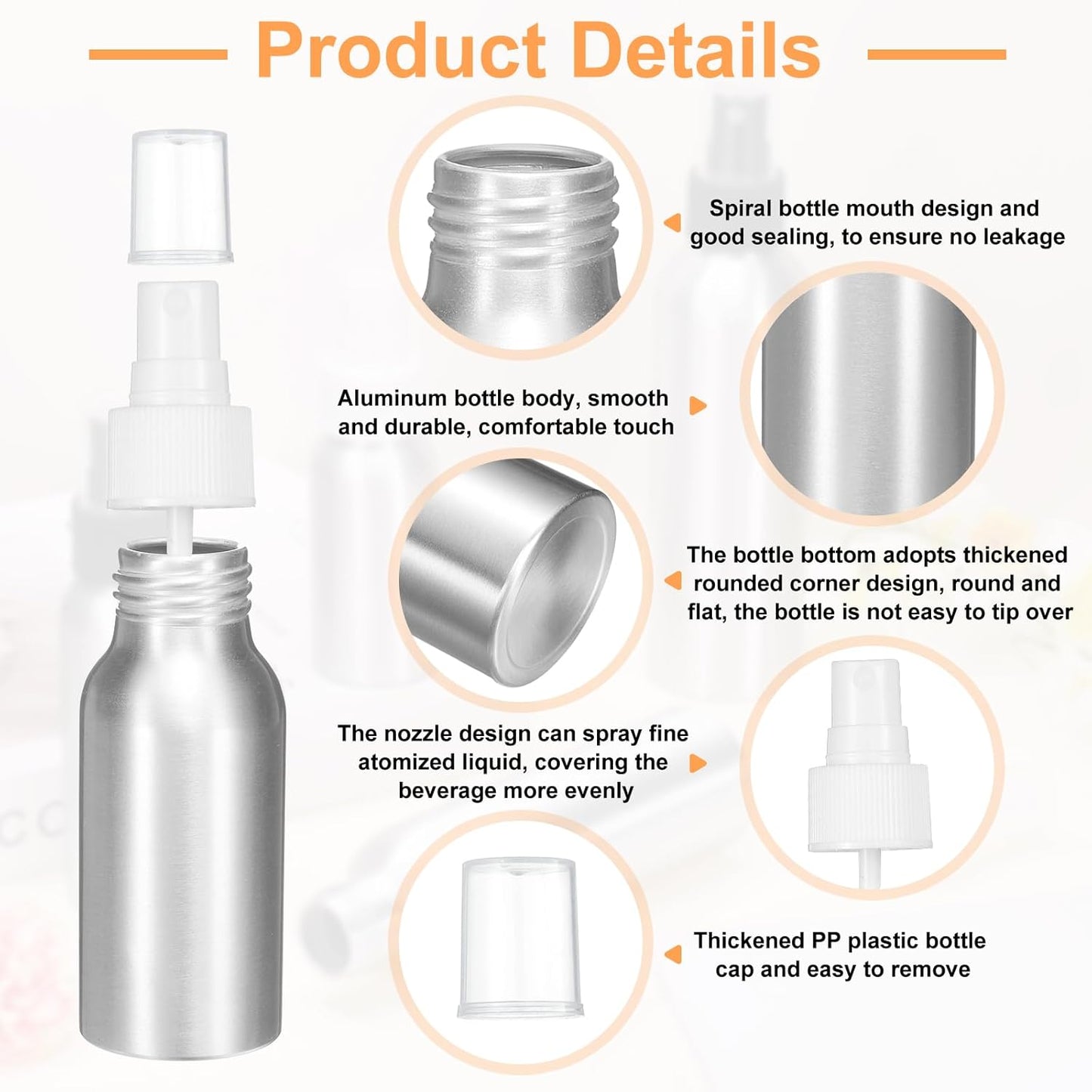 HARFINGTON 3pcs Aluminum Fine Mist Spray Bottles 50ml/1.7oz Metal Small Liquid Alcohol Refillable Travel Container with White Plastic Nozzle Cap for Perfume Skincare Cosmetic Storage Bottle