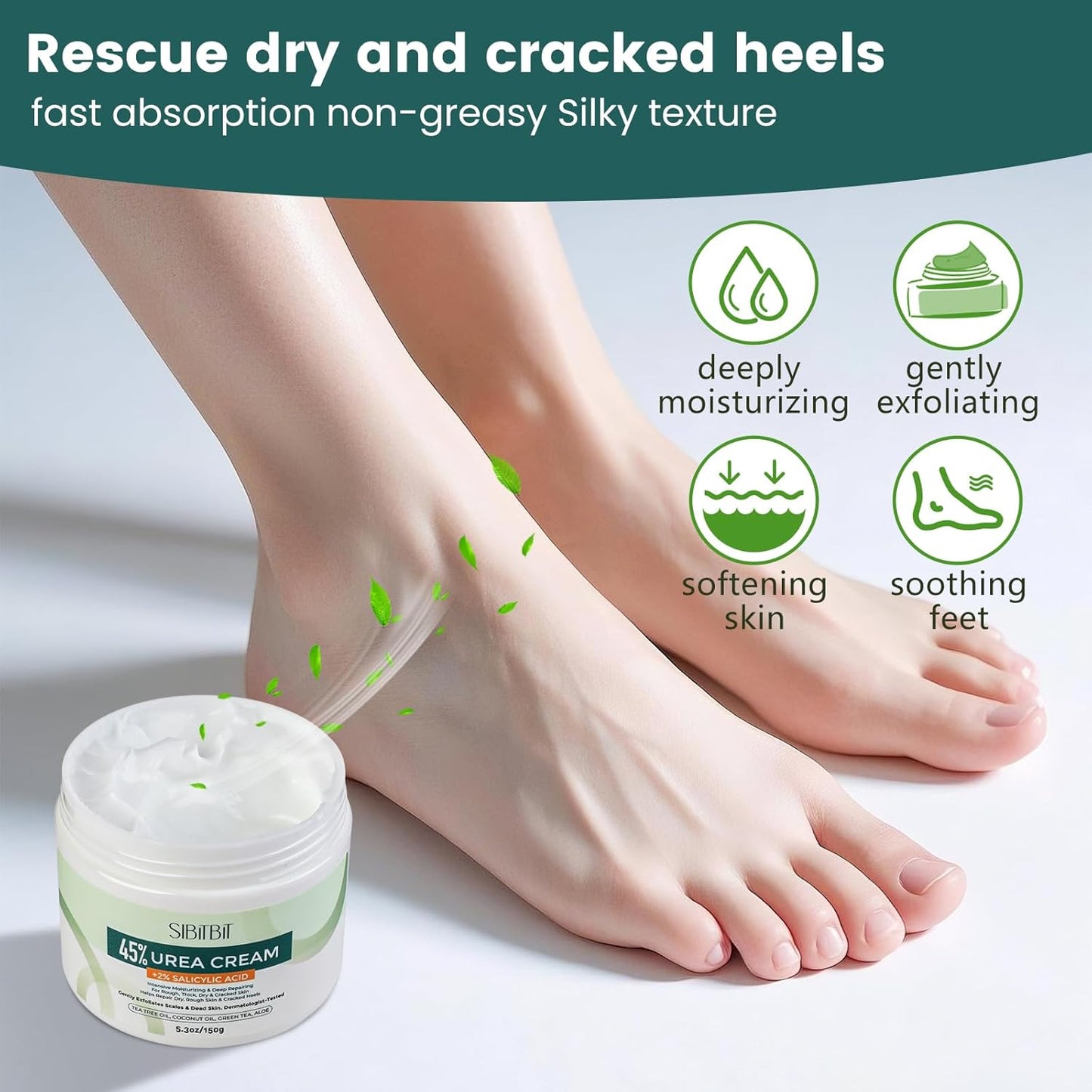 Urea Cream 45% for Feet with Maximum Strength Moisturizing, with 2% Salicylic Acid, for Dry and Cracked Heel, Foot, Elbows, Dead Skin Calluses Remover, 5.29 OZ, Foot File, Foot Mask Cover (10 pairs)