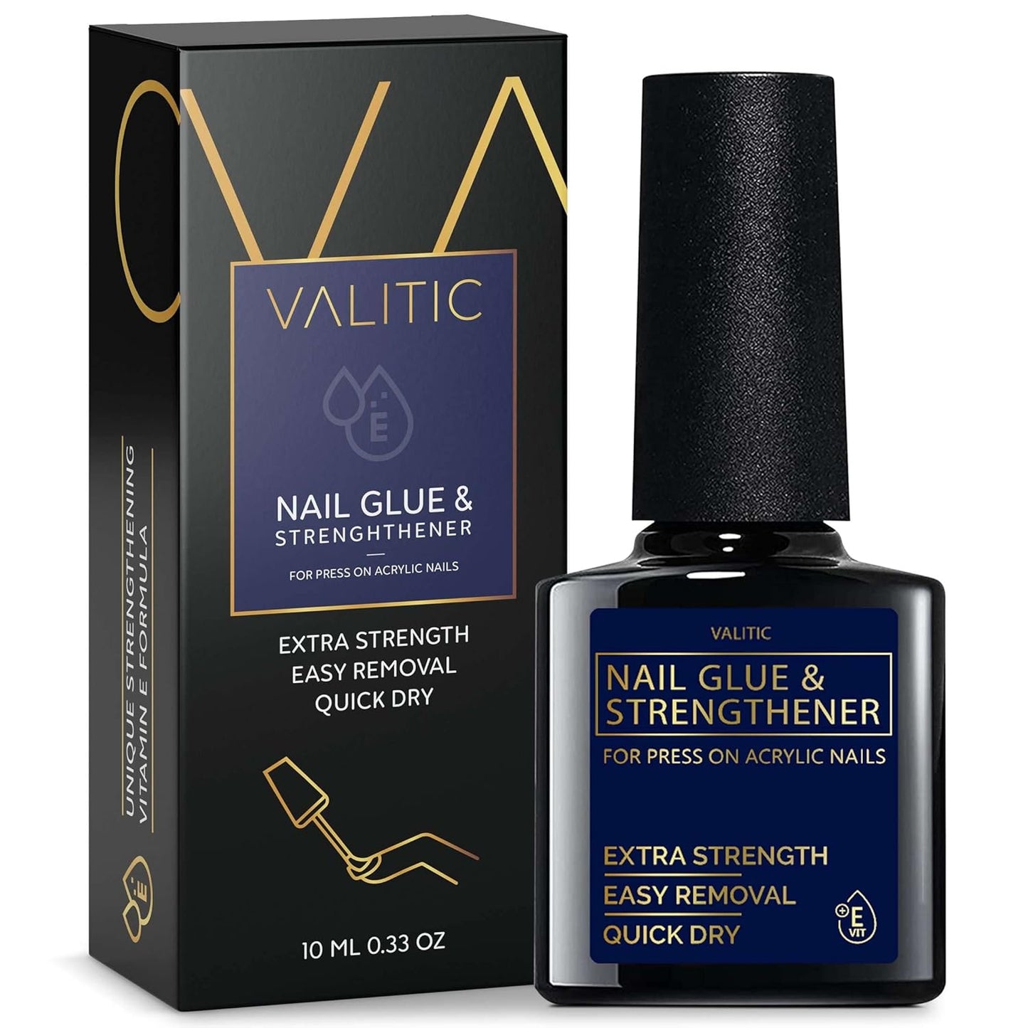 Valitic Strong Nail Glue and Strengthener - Quick Dry Brush On Gel for Long Lasting Nails - Adhesive Bond for False Nails - Strengthener for Nail Tips - 1 PACK