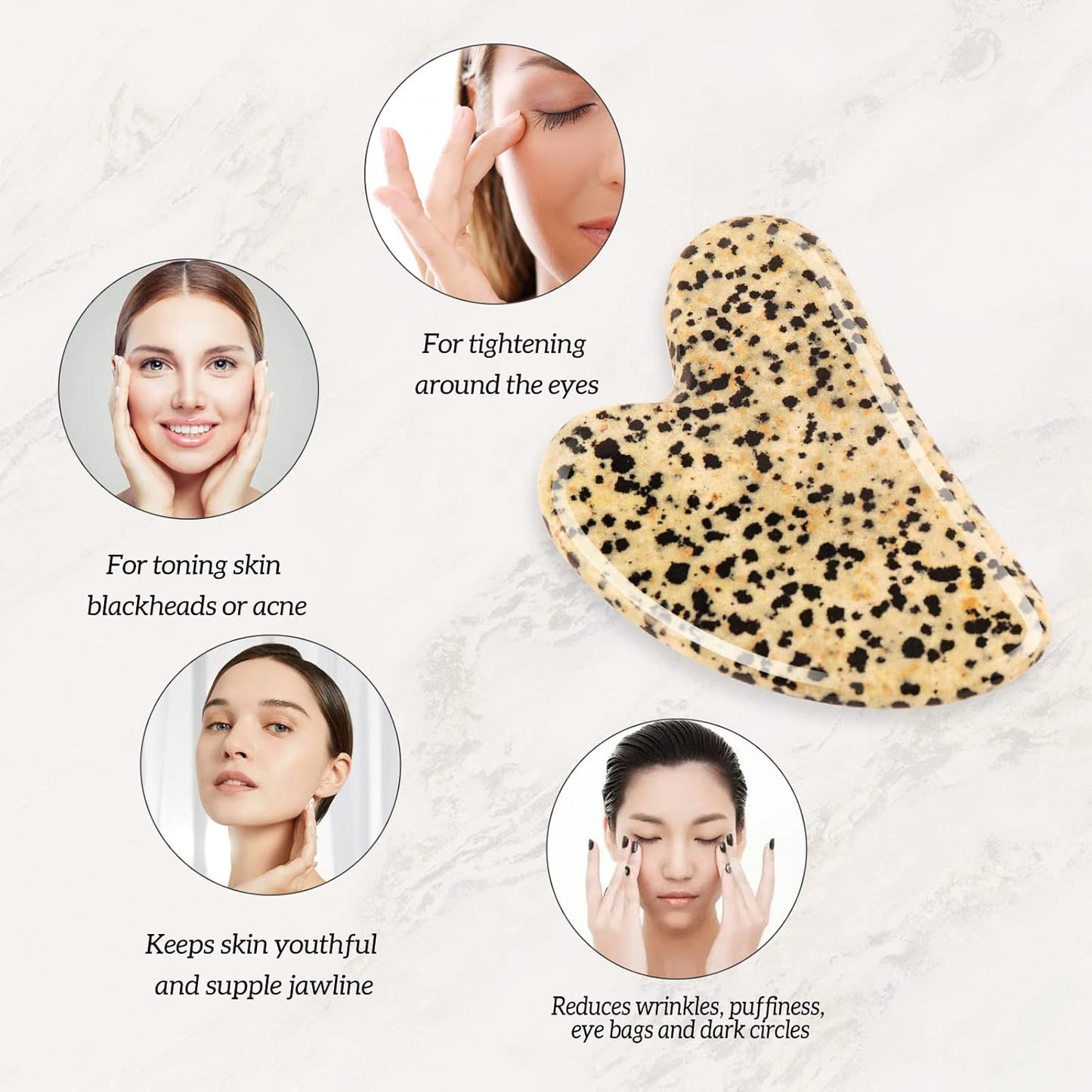 Gua Sha Facial Tools Set of 3 Guasha Massage Tool Jade Gua Sha Scraping Massager for Face,Neck, Eyes and Body,Jade Stone Guasha Board 3 Packs (Speckled Jade)