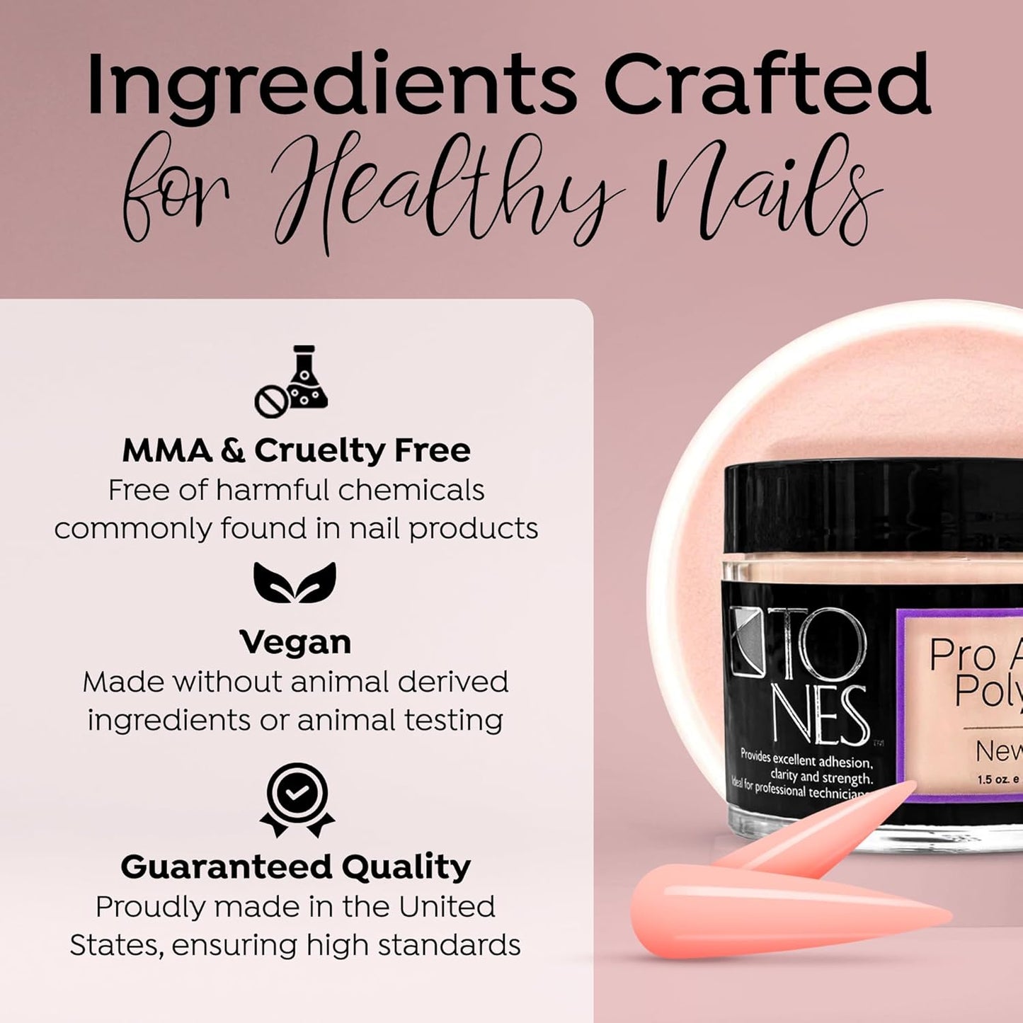 Tones Pro Acrylic Nail Powder, New Pink (Fresh Peach-Toned Pink), (8.5 Fl Oz) - Long-Lasting & Non-Yellowing Polymer for Salon Quality Nail Extensions & 3D Art