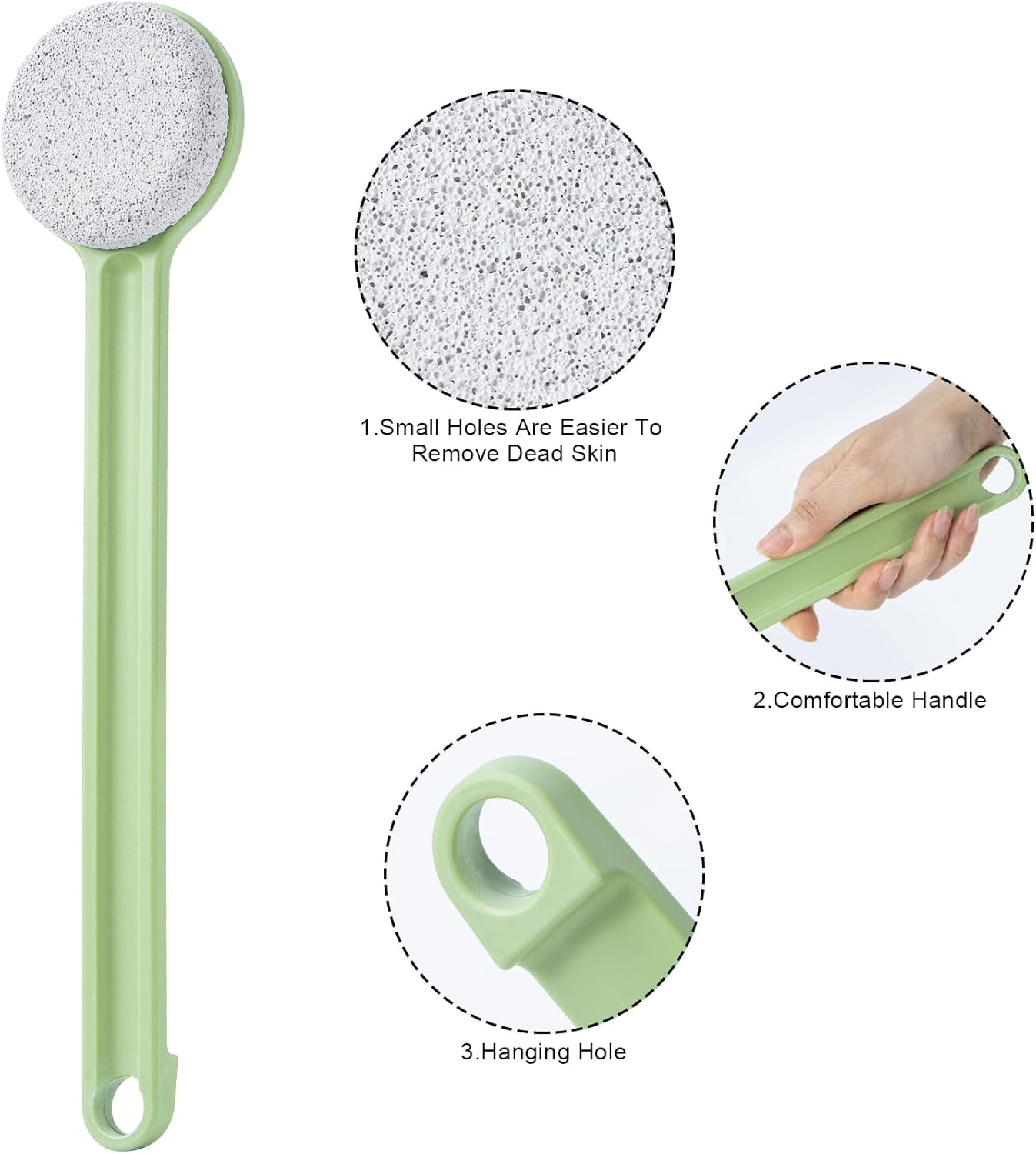 Pumice Stone for Feet with Long Handle 14", 3 Pcs Hard Skin Callus Remover, Scrubber and Exfoliator for Dead Dry Skin, Softer & Smoother Feet, Pedicure Tool (Straight) Green