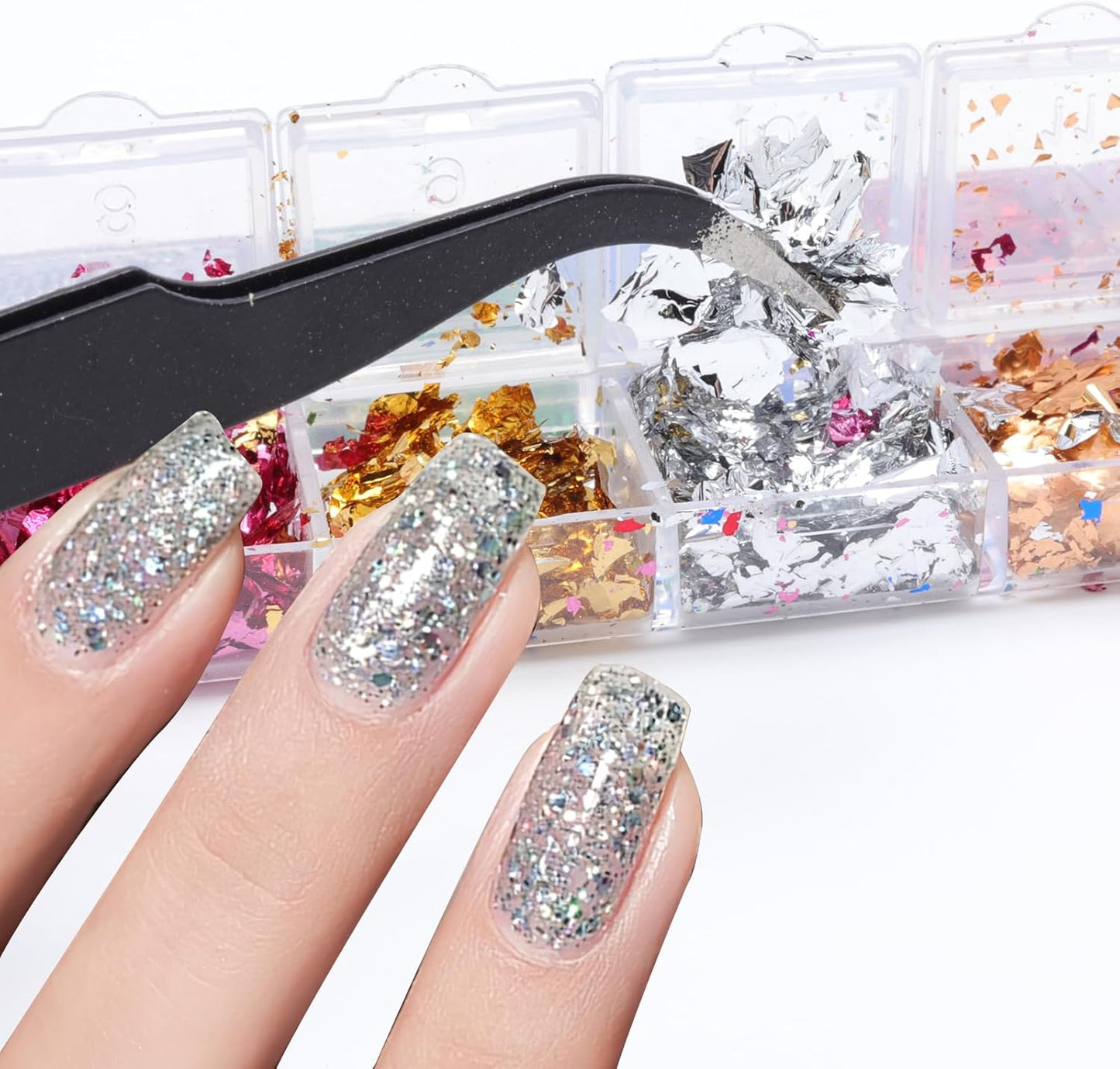 12 Grids Nail Art Foil Flake Glitter 3D Glitter Decoration Acrylic Nail Art Supplies Sequin Flakes Glitters Sticker Decoration Kit for Women Manicure Face Body DIY Decoration